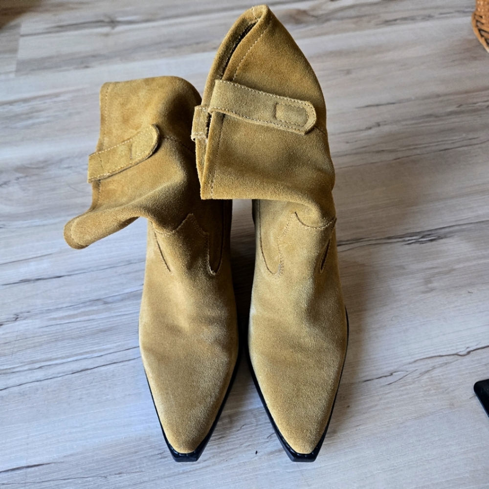 Zara tan suede western cowboy boots